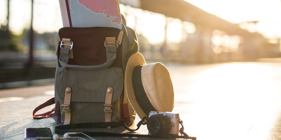 Travel suitcase at station